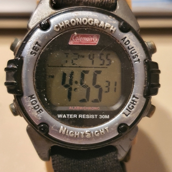 Coleman Other - 10/$20 Coleman 40-734 Silver/Black Nylon Digital Alarm Chrono Men's Watch